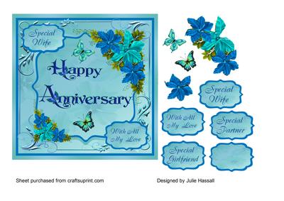 Anniversary Card with Decoupage Flowers & Butterflies
