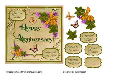 Anniversary Card with Flowers & Butterflies Decoupage