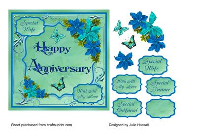 Anniversary Card with Flowers & Butterflies