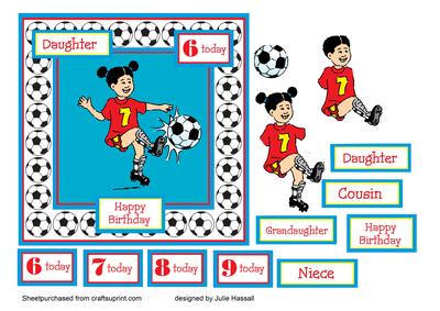 Birthday Card with Girl Footballer and Ages 6 -9
