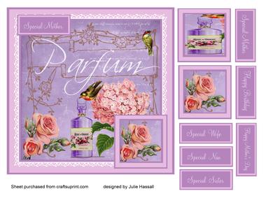 Birthday/mother's Day Card with Flowers, Perfume & Bird