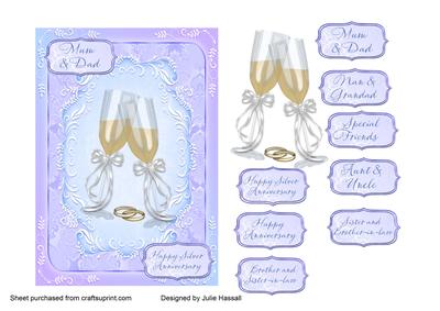 Silver Wedding Anniversary Card with Champagne Glasses