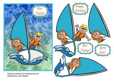 Bon Voyage Card with Sailing Boat Decoupage