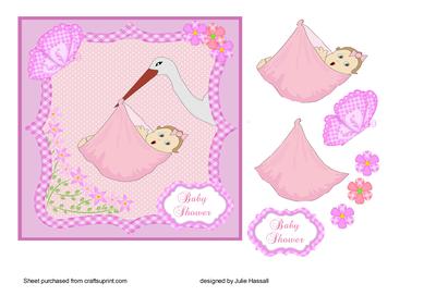 Baby Shower Card with Stork Carrying Baby Decoupage