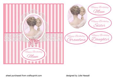 Birthday Card for Mum with Vintage Lady Cameo