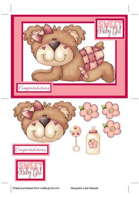 Baby Girl Card with Cute Baby Bear