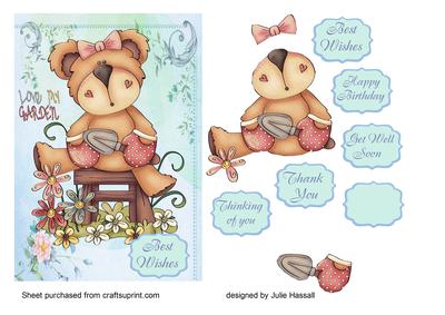Teddy Bear Gardener Card with Various Greetings