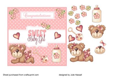 New Baby Girl Card with Decoupage and Baby Items