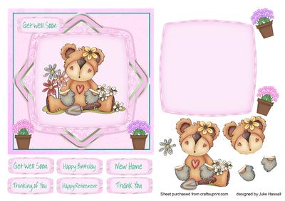 Get Well Card with Decoupage Teddy Gardener