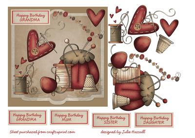 Birthday Card for Grandma with Thread, Pincushion & Needle
