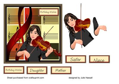 Birthday Card with Violin Player for Female Relatives