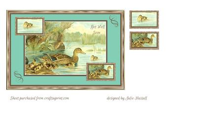 Get Well Soon Card with Duck & Ducklings on a Pond
