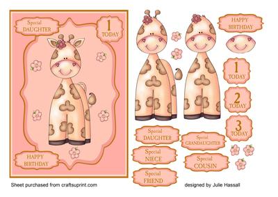 1st Birthday Card with Giraffe & Flowers