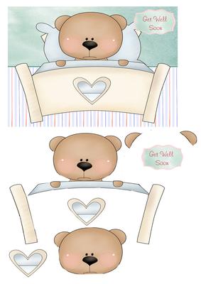 Get Well Soon Card with Teddy in Bed