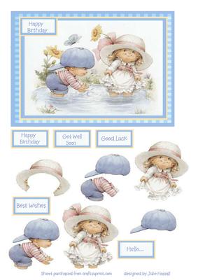 Birthday Card with Vintage Children Decoupage Scene