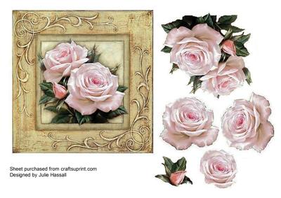 Card Topper with Decoupage Roses in Metallic Frame