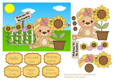 Teddy's Garden with Decoupage Teddy and Flowers