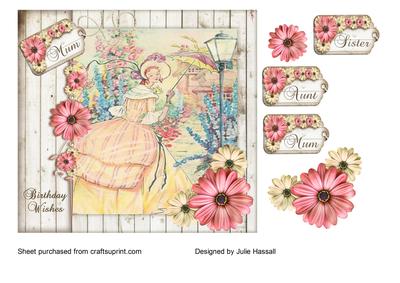 Birthday Card with Vintage Lady in Garden
