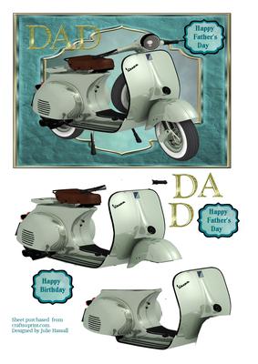 Fathers Day/ Dad Birthday Card with Decoupage Scooter