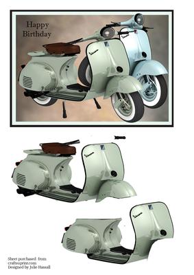 Birthday Card with Vespa Scooters and Decoupage