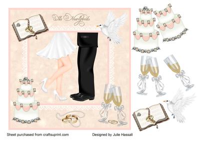Wedding Day Card with Cake, Bible, Champagne & Dove