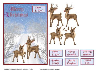 Reindeer Christmas Card with Rudolph & Clarice Decoupage