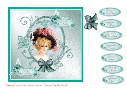 Birthday card with vintage lady in cameo frame