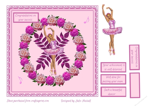 Congratulations card with ballerina in floral frame