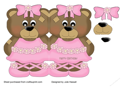 Ballerina Bear shaped birthday card
