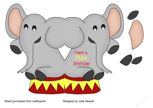 Shaped birthday card with circus elephant 