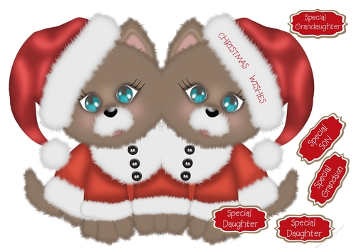 Christmas kitten shaped card for Son, Daughter, Grandaughter, Grandson A5