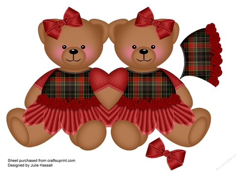 Shaped card front with cute female teddy and decoupage