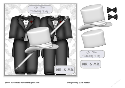 Wedding day card for male-male with top hat and tails