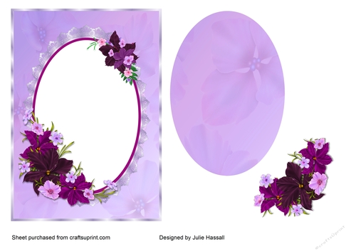  Card front with oval aperture and flowers
