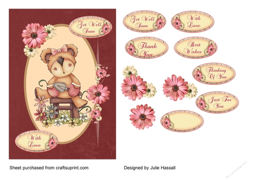 Get well card with gardening teddy