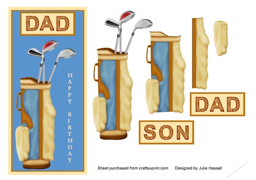 Birthday card for Dad or Son with golf bag and decoupage