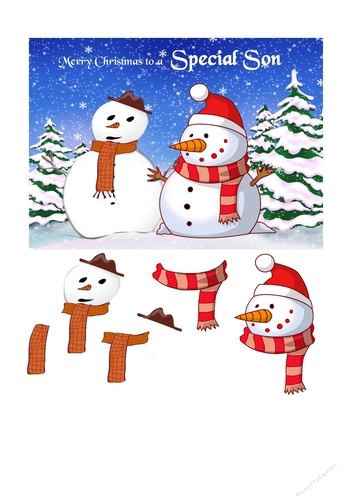 Snowman card for Son with two 3D snowmen