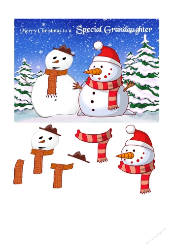 Christmas card for Grandaughter with 3D snowmen