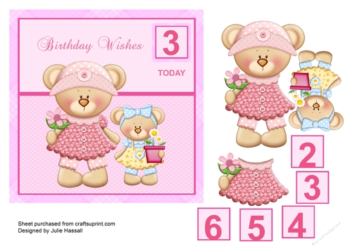 3rd Birthday card with cute teddies