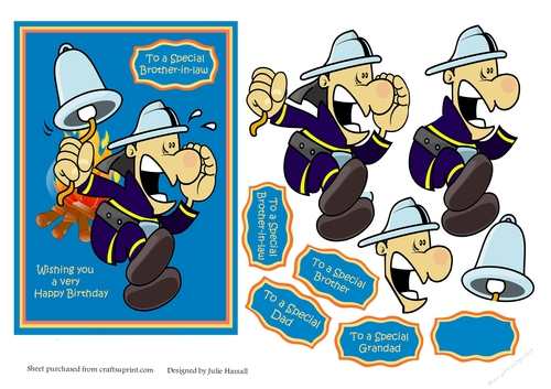 Male birthday card with funny cartoon fireman image