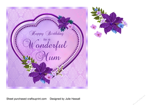 Mum Birthday card with heart & flowers