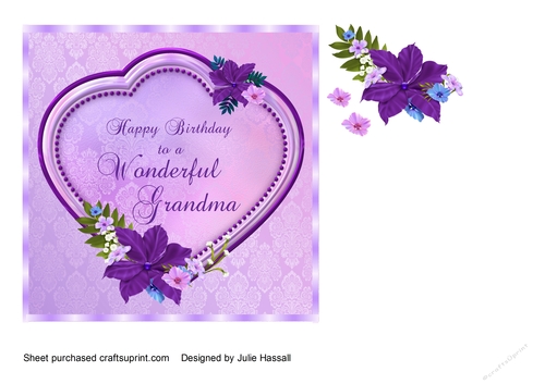 Grandma Birthday card with heart & flowers