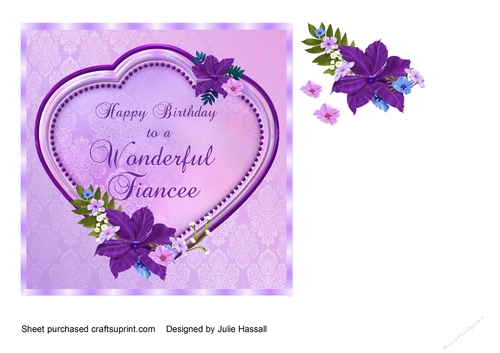 Fiancee Birthday card with heart & flowers