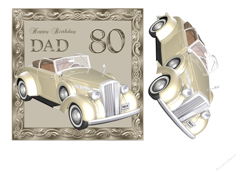 80th Birthday card for Dad with vintage car