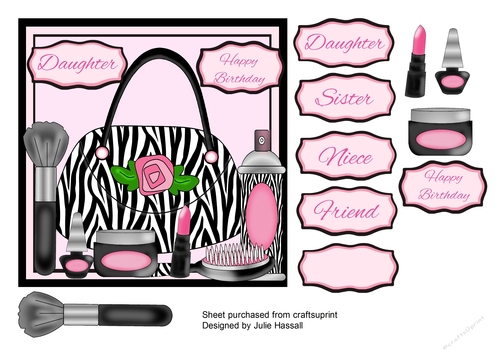 Birthday card for teenage girl with handbag and makeup items