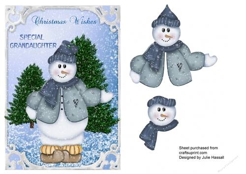 Christmas card for Special Grandaughter with snowman decoupage