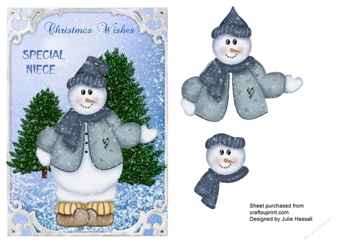 Christmas card for Special Niece with snowman decoupage