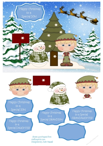 Christmas card with snowman and elf with choice of sentiments