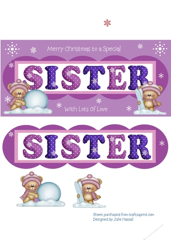 Christmas card for Sister with cute teddies in the snow