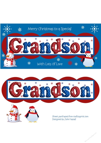 Christmas card for GRANDSON with 3D snowman and penguin